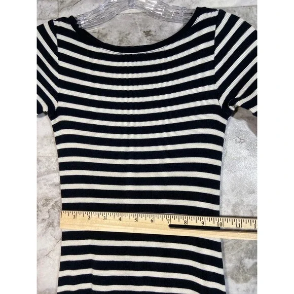 Lauren Ralph Lauren Striped Midi A-Line Dress Ribbed Crew Neck Short Sleeve XXS - Picture 6 of 11